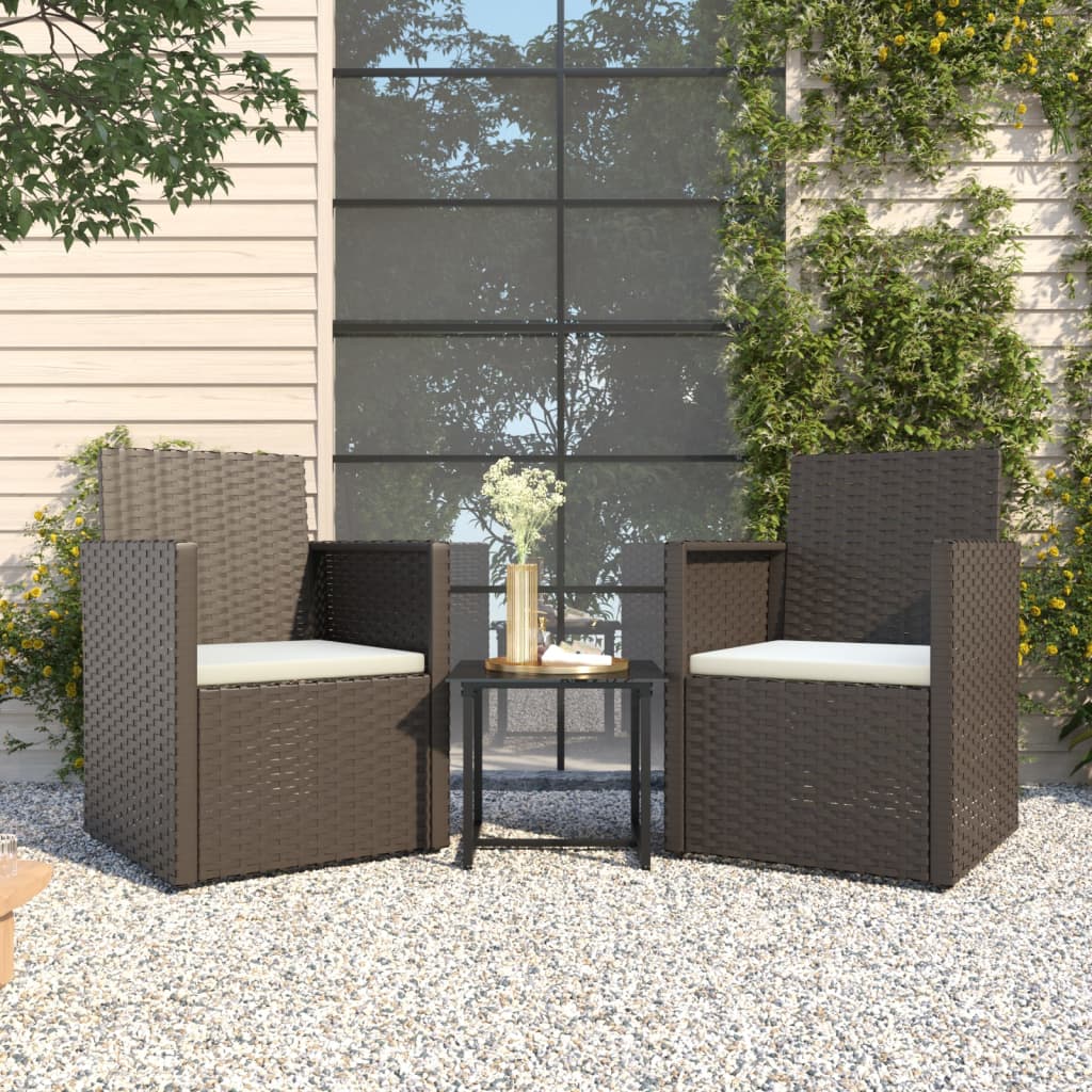 3-delige Loungeset met kussens poly rattan