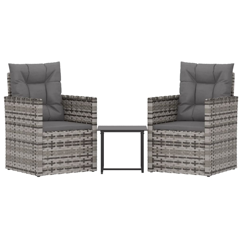 3-delige Loungeset met kussens poly rattan