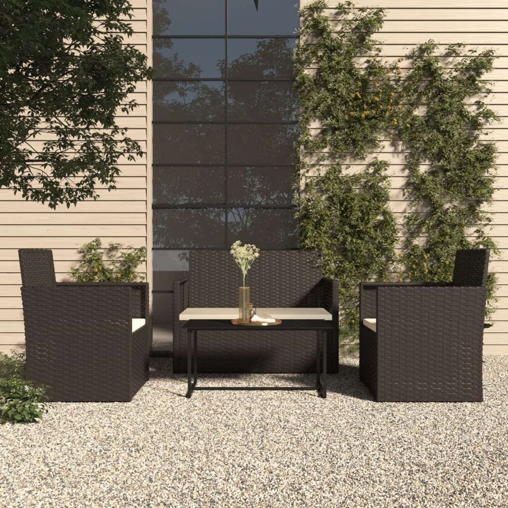 4-delige Loungeset met kussens poly rattan