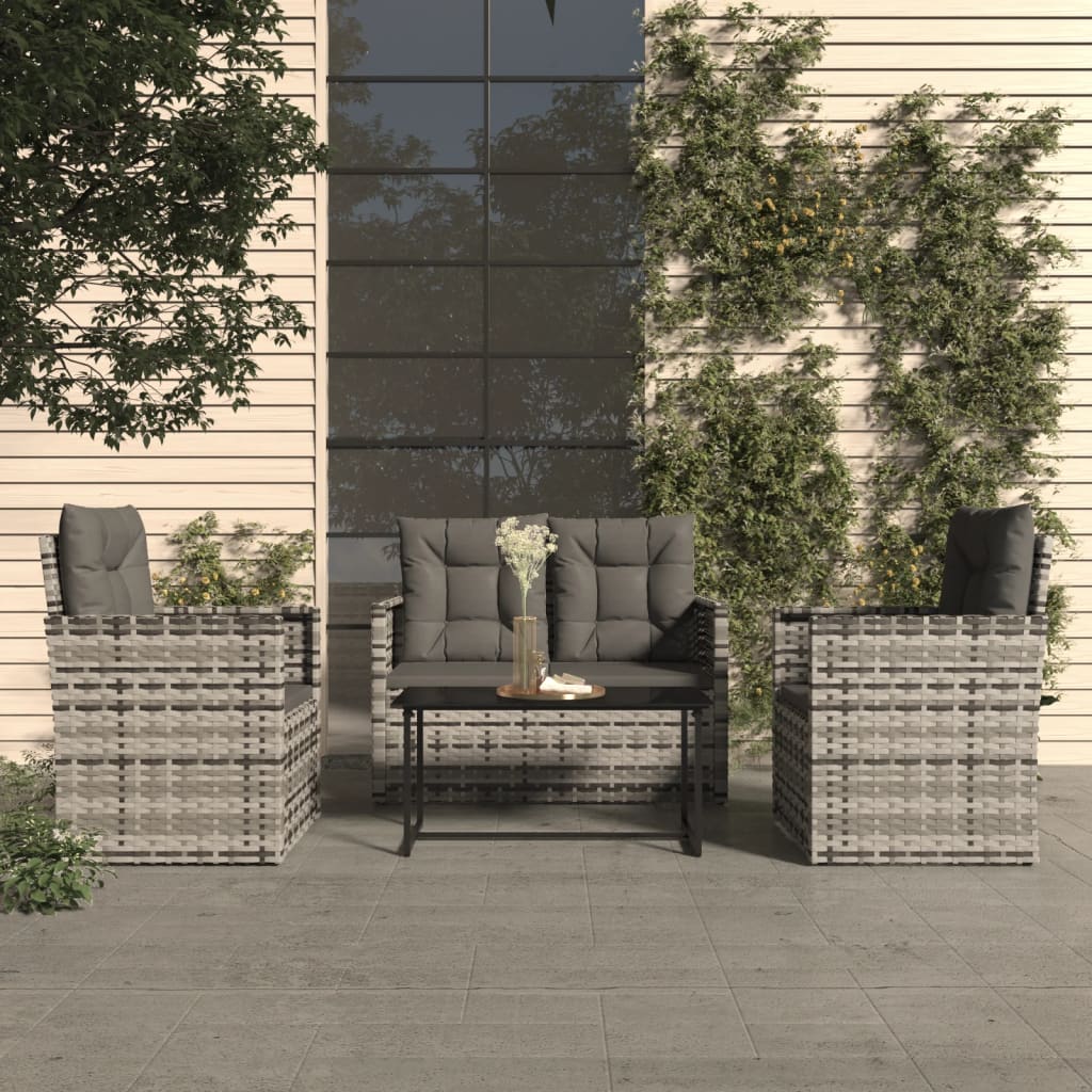 4-delige Loungeset met kussens poly rattan