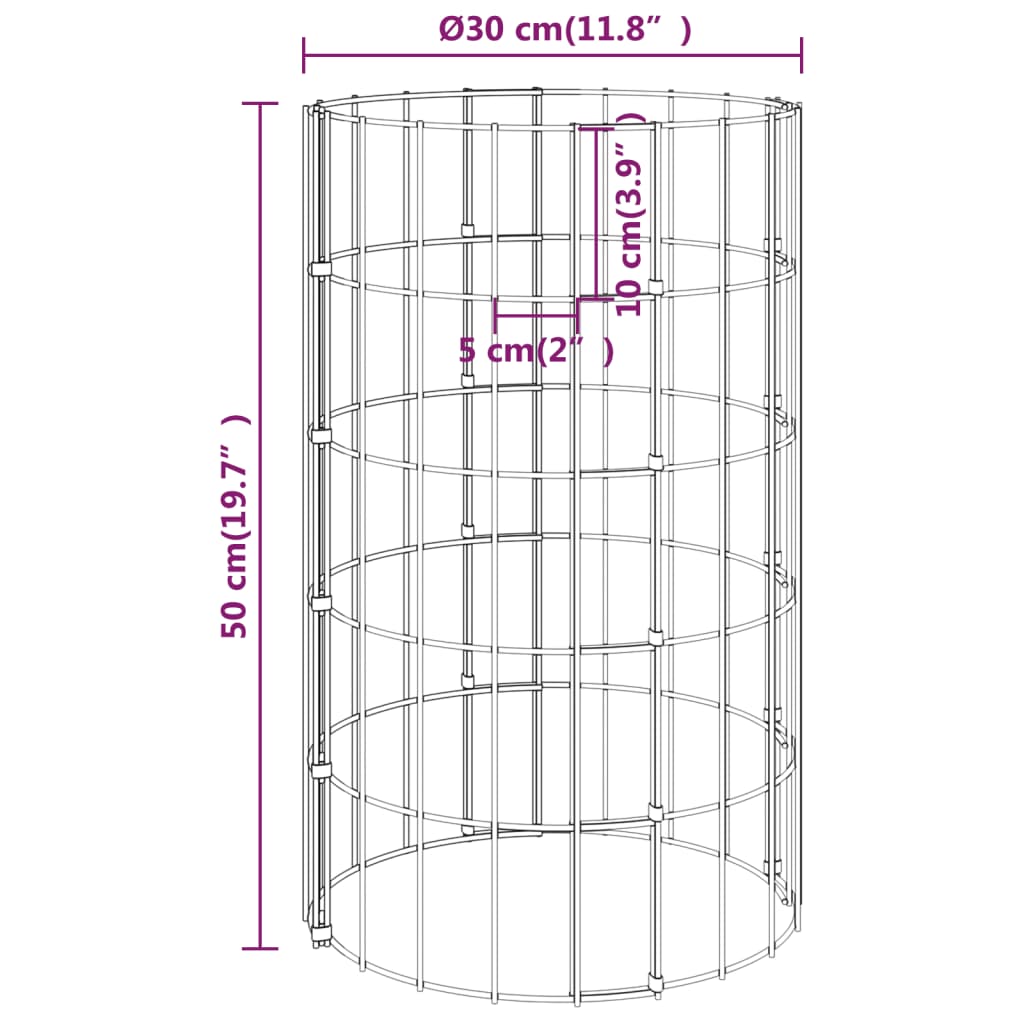 Gabion paal rond Ø30x200 cm gegalvaniseerd staal