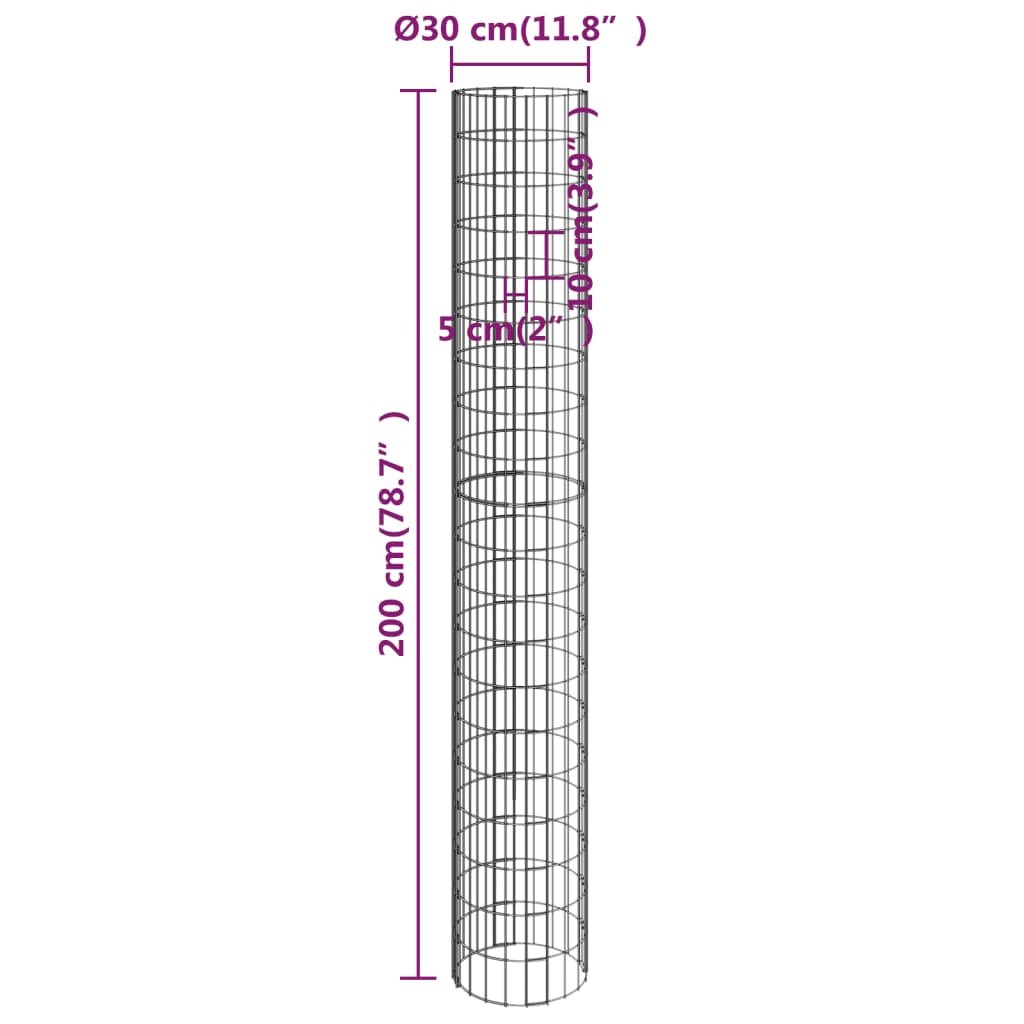 Gabion paal rond Ø30x200 cm gegalvaniseerd staal