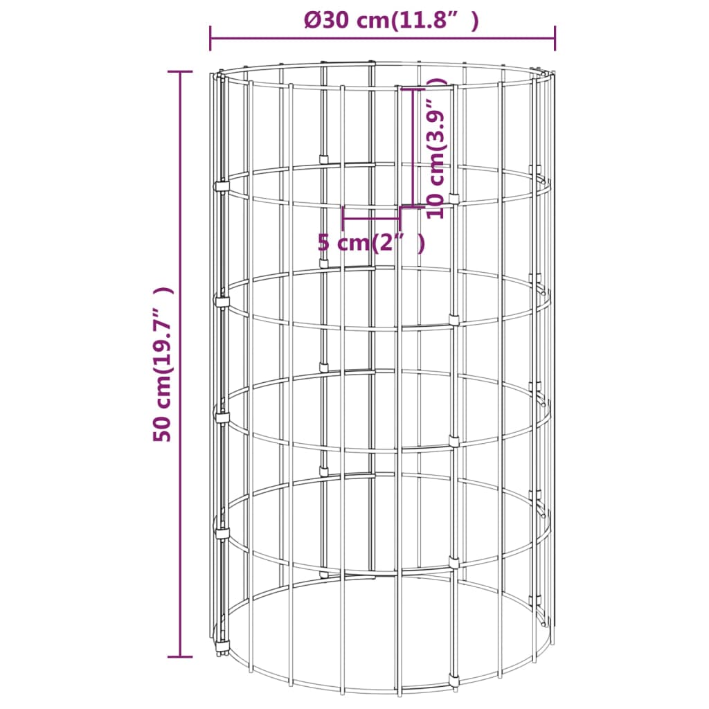 Gabion plantenbakken 3 st rond verhoogd Ø30x100 cm staal