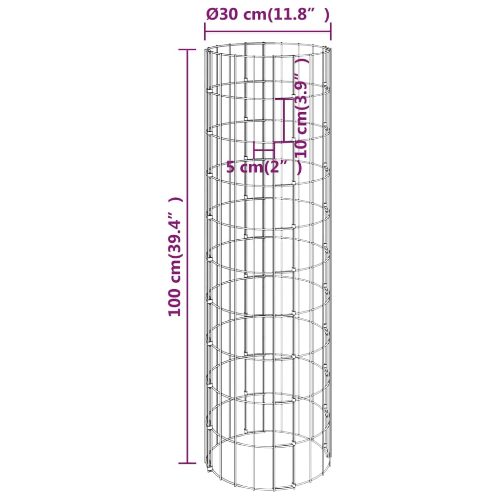 Gabion plantenbakken 3 st rond verhoogd Ø30x100 cm staal