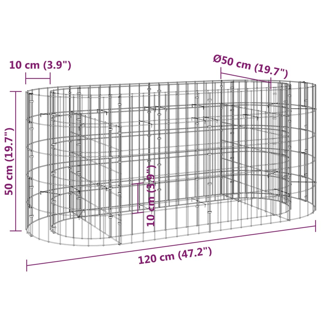 Gabion plantenbak verhoogd 500x100x100 cm gegalvaniseerd ijzer