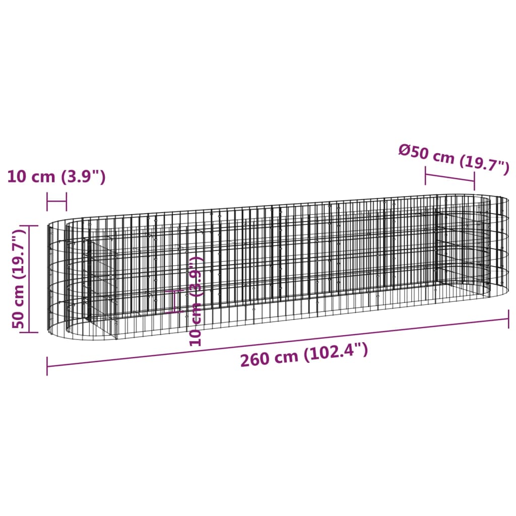 Gabion plantenbak verhoogd 500x100x100 cm gegalvaniseerd ijzer