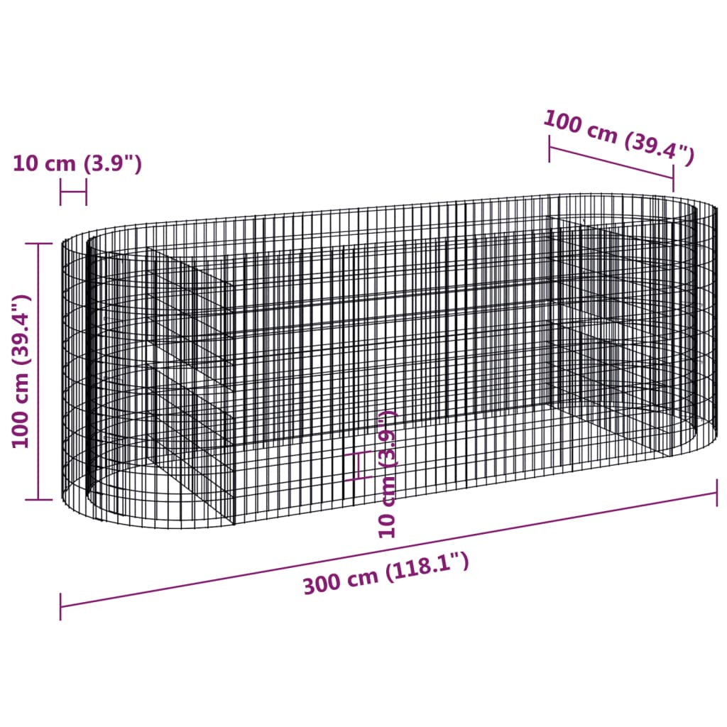 Gabion plantenbak verhoogd 500x100x100 cm gegalvaniseerd ijzer