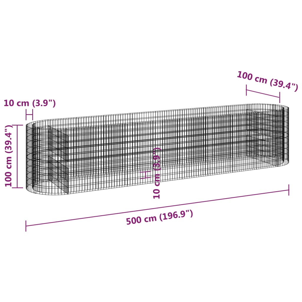 Gabion plantenbak verhoogd 500x100x100 cm gegalvaniseerd ijzer