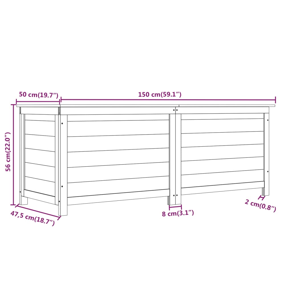 Kussenbox 150x50x56 cm massief vurenhout antracietkleurig