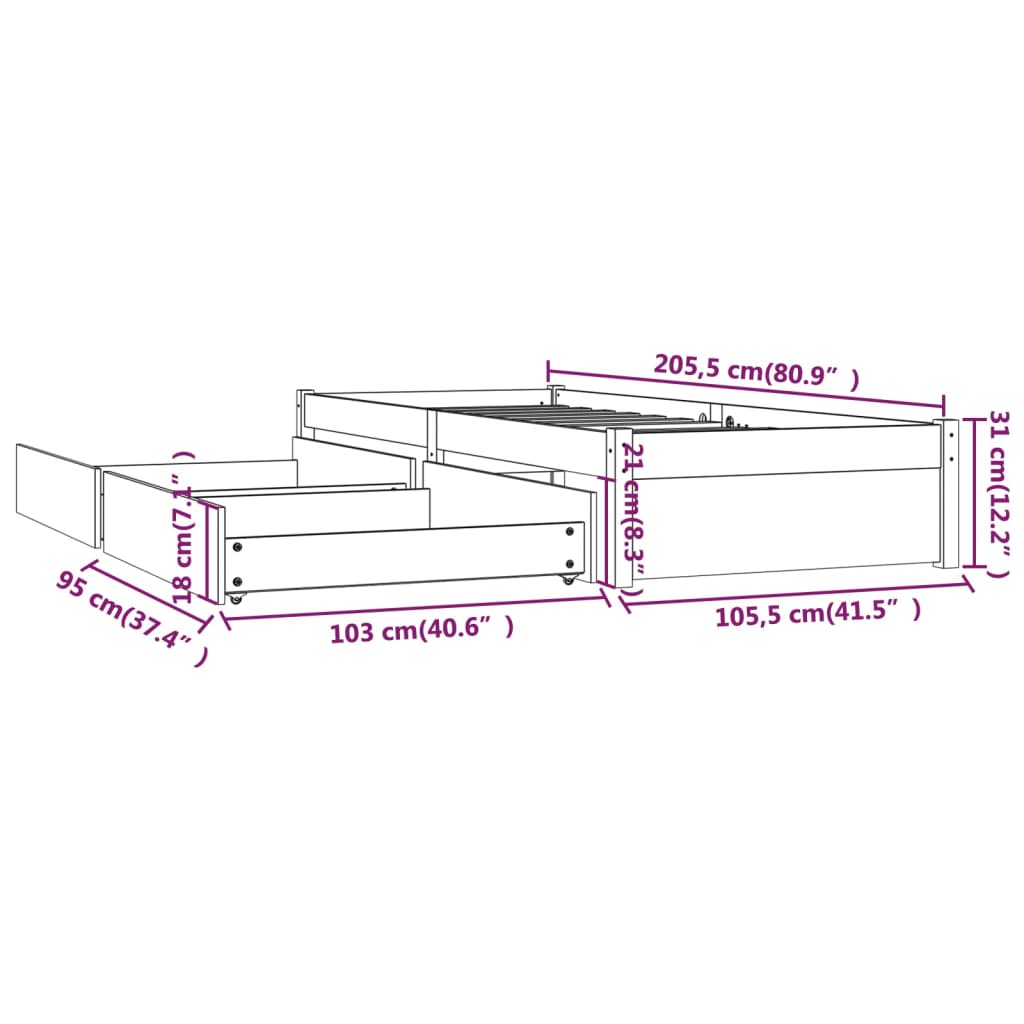 Bedframe met lades 90x190 cm