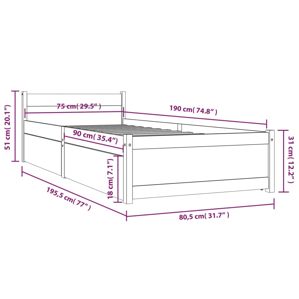 Bedframe met lades 90x200 cm