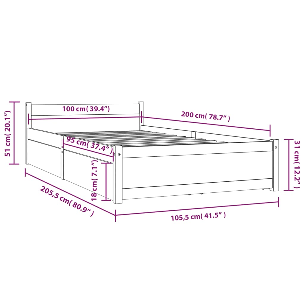 Bedframe met lades 90x200 cm