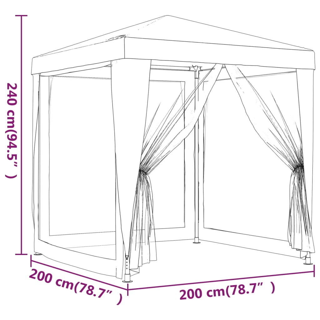 Partytent met 10 mesh zijwanden 3x12 m HDPE antracietkleurig