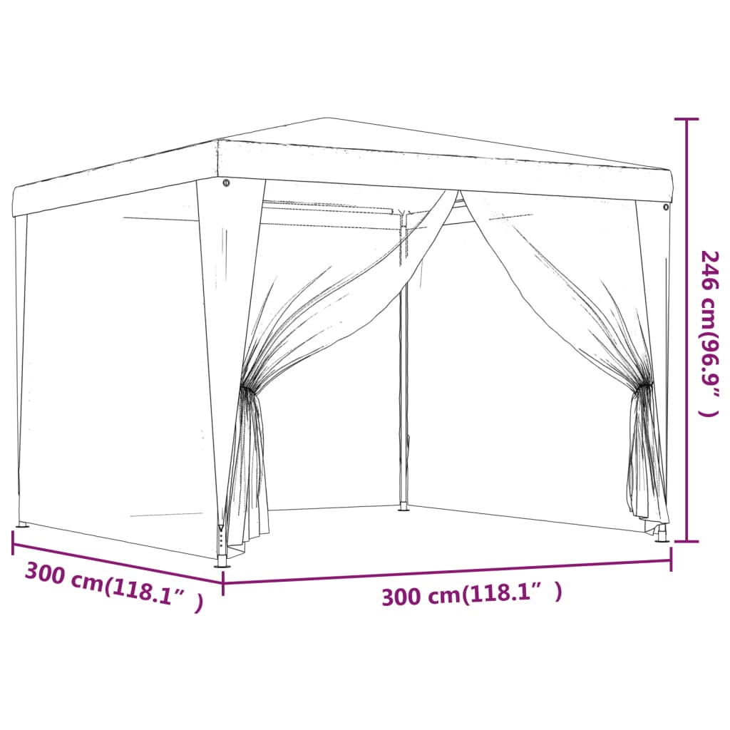 Partytent met 10 mesh zijwanden 3x12 m HDPE antracietkleurig