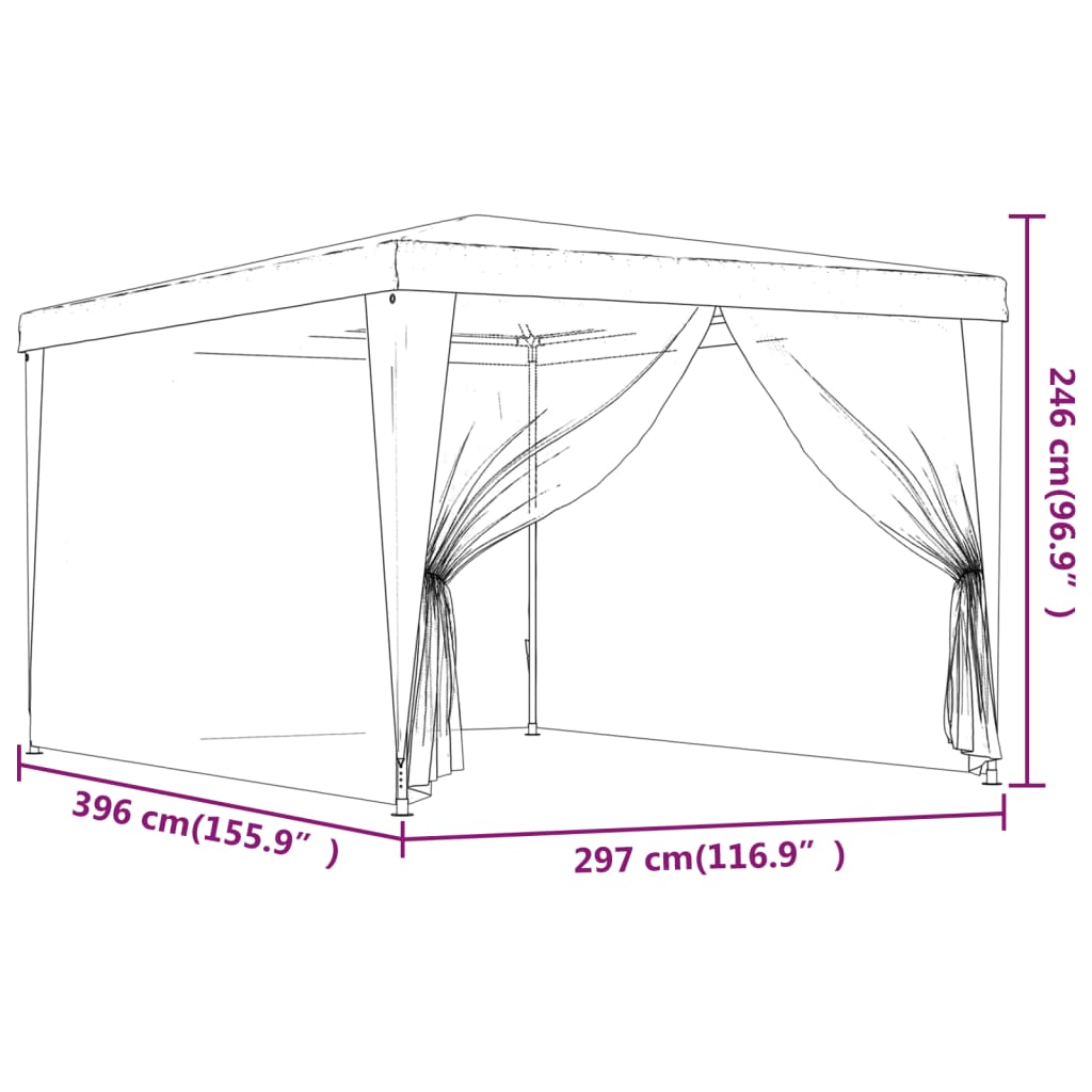 Partytent met 10 mesh zijwanden 3x12 m HDPE antracietkleurig