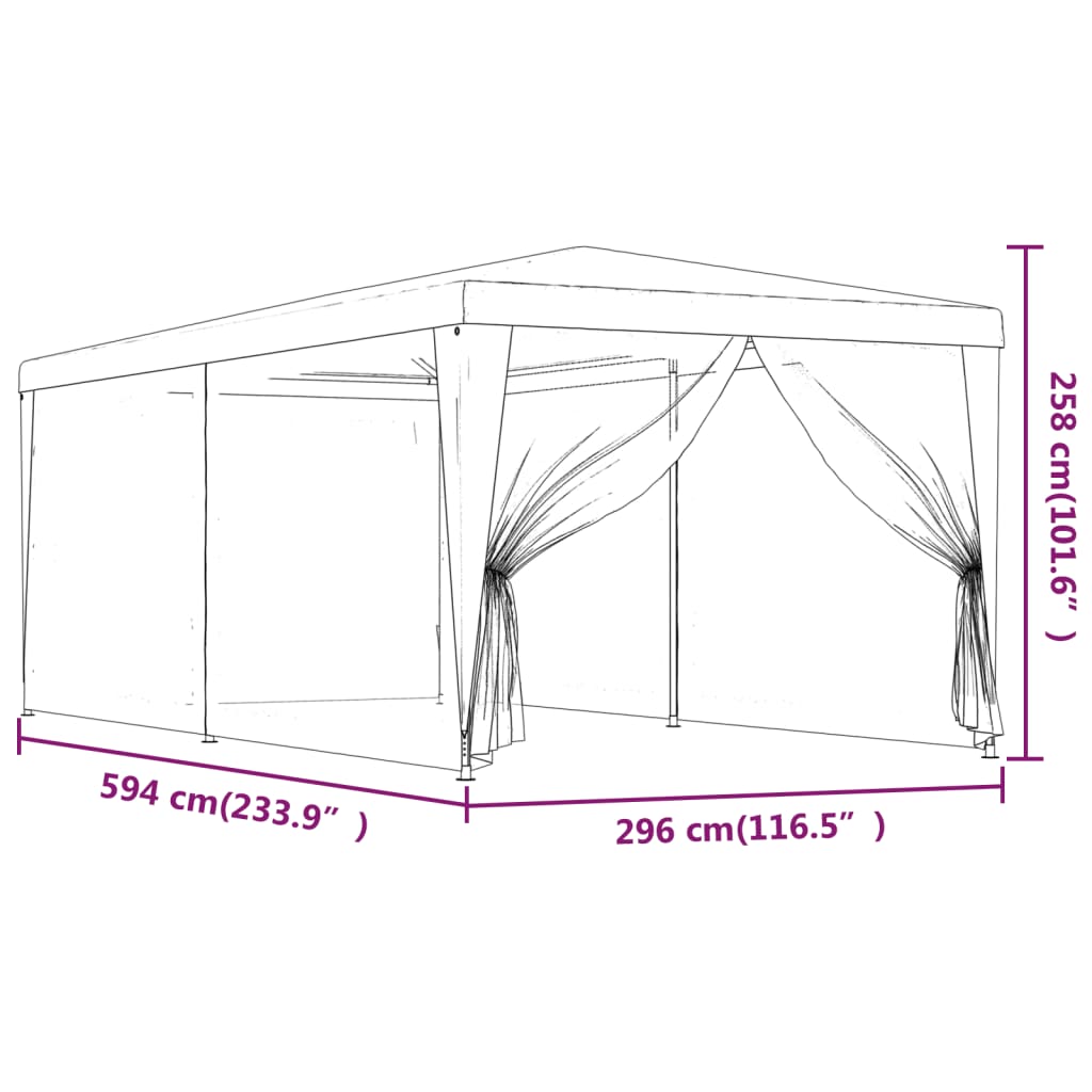 Partytent met 10 mesh zijwanden 3x12 m HDPE antracietkleurig