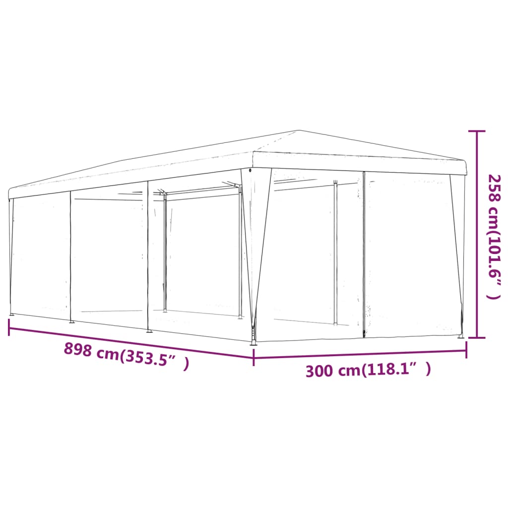 Partytent met 10 mesh zijwanden 3x12 m HDPE antracietkleurig