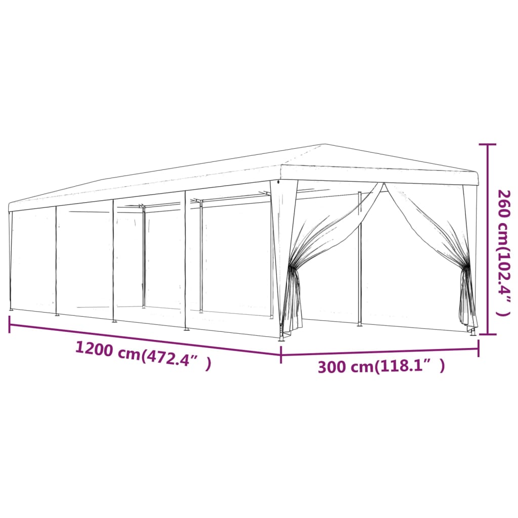 Partytent met 10 mesh zijwanden 3x12 m HDPE antracietkleurig