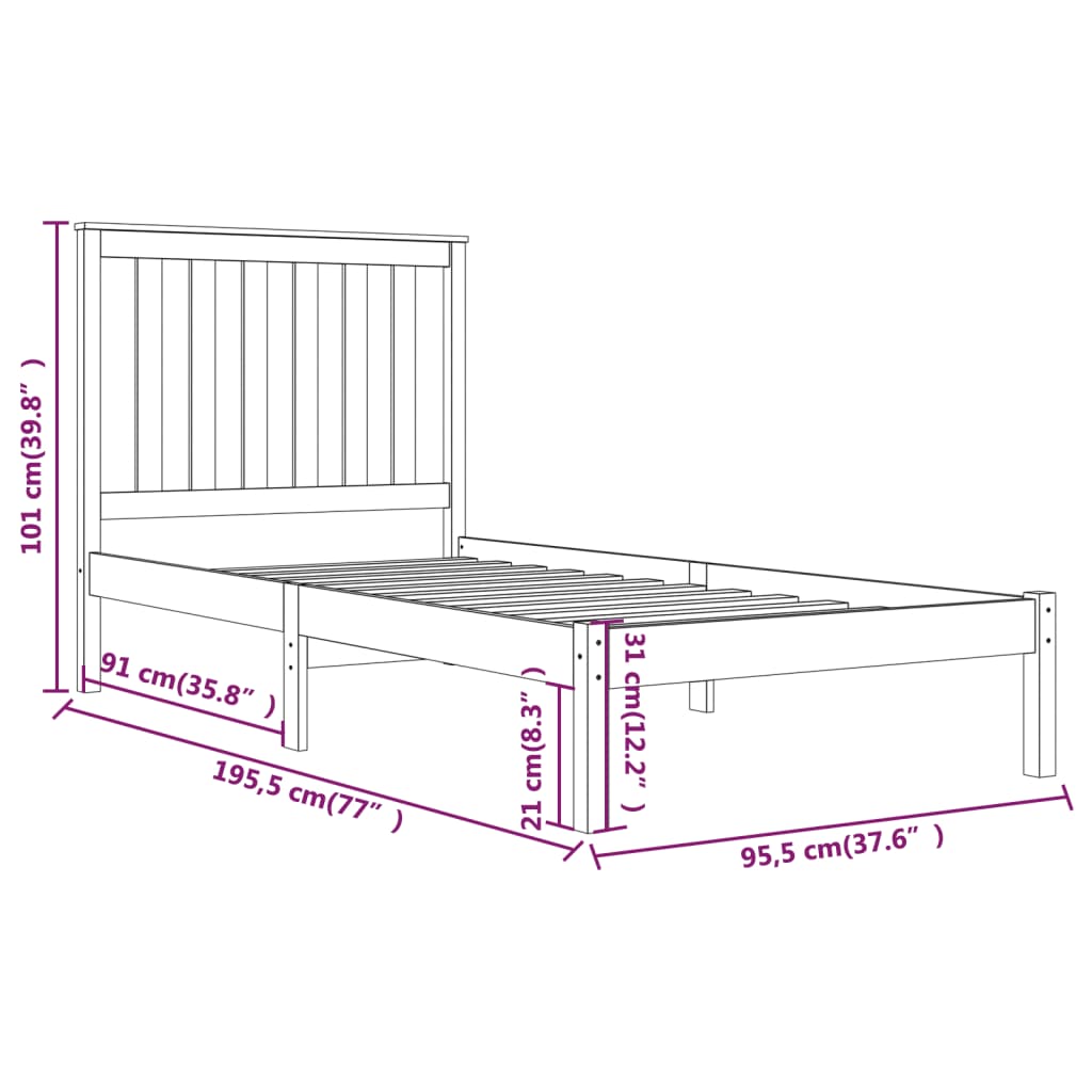 Bedframe massief grenenhout 90x200 cm