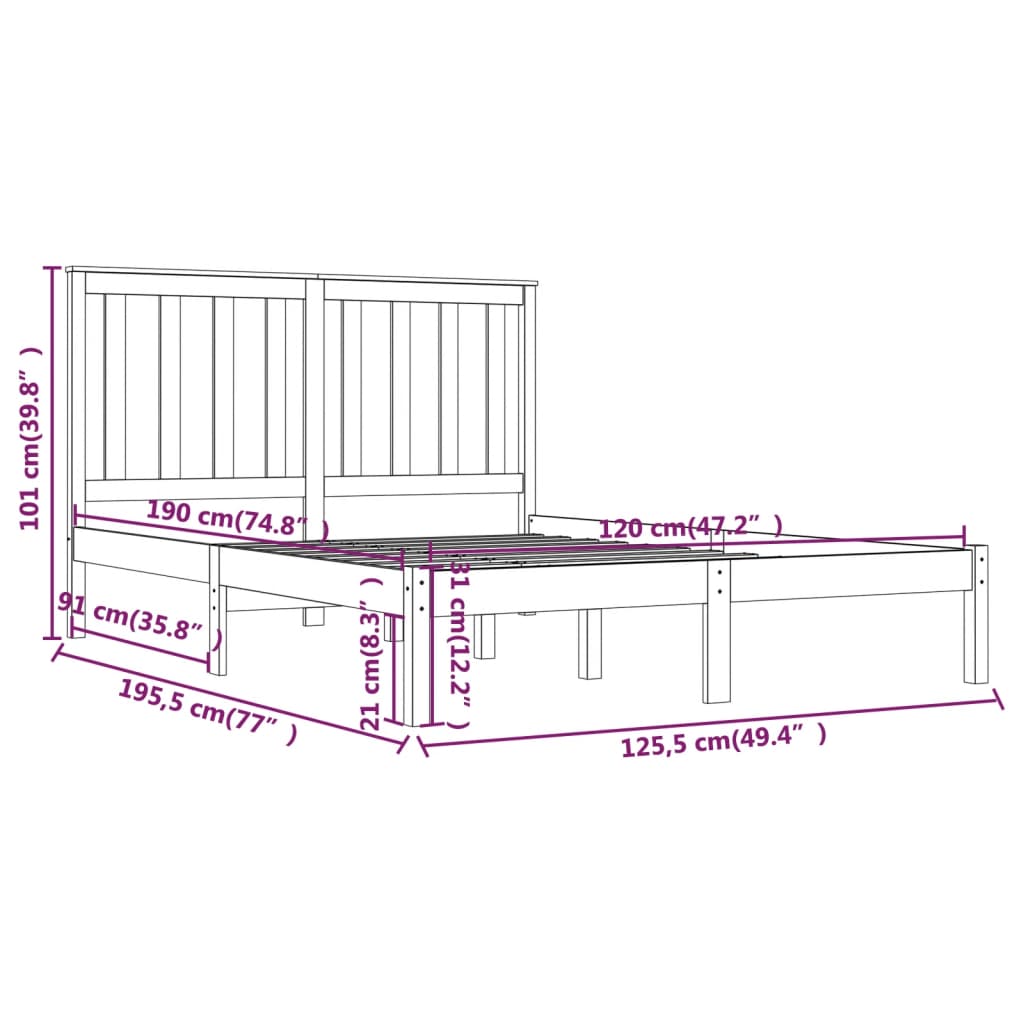 Bedframe massief grenenhout 90x200 cm