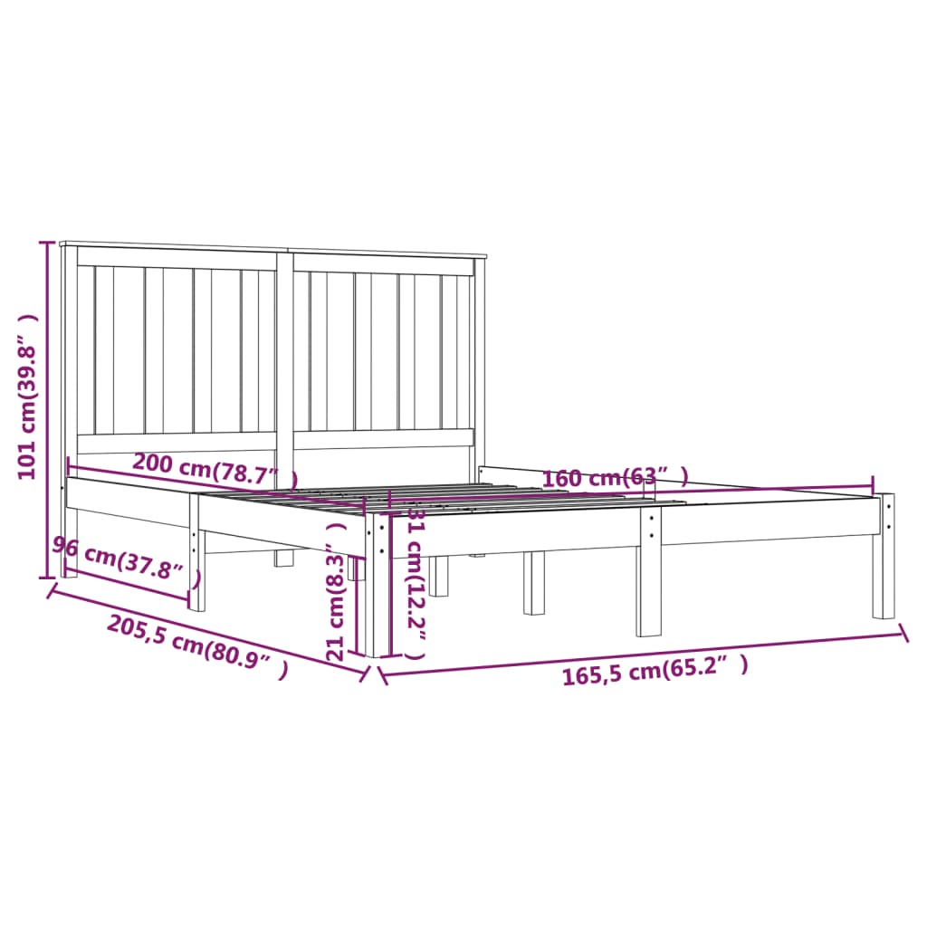 Bedframe massief grenenhout 90x200 cm