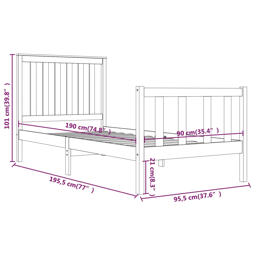 Bedframe met hoofdbord massief grenenhout 200x200 cm