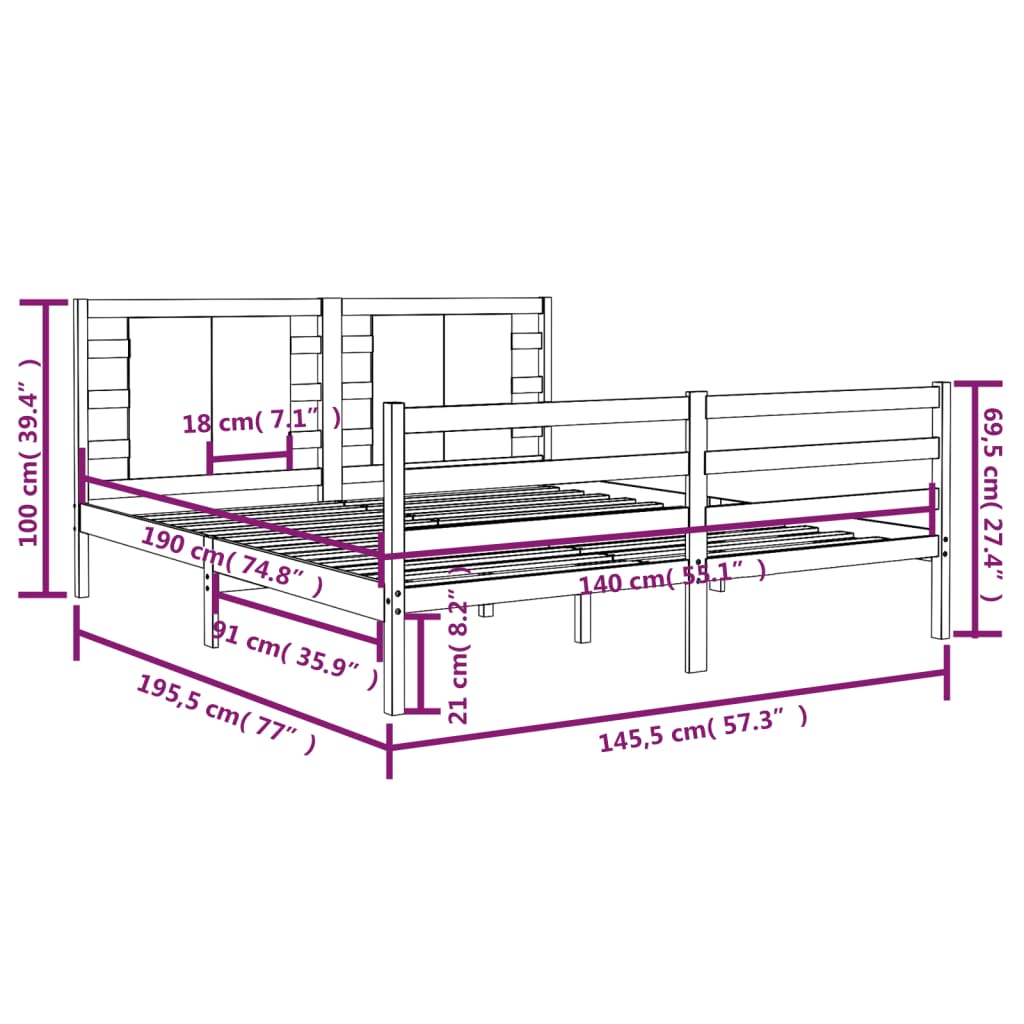 Bedframe massief grenenhout 140x200 cm