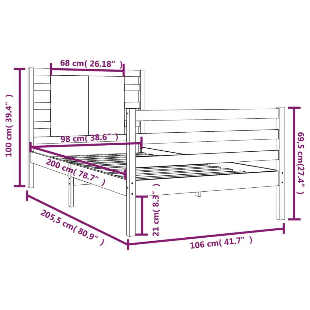 Bedframe massief grenenhout 140x200 cm