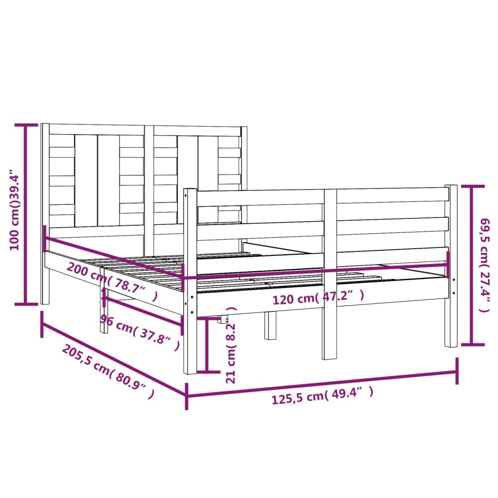 Bedframe massief grenenhout 140x200 cm