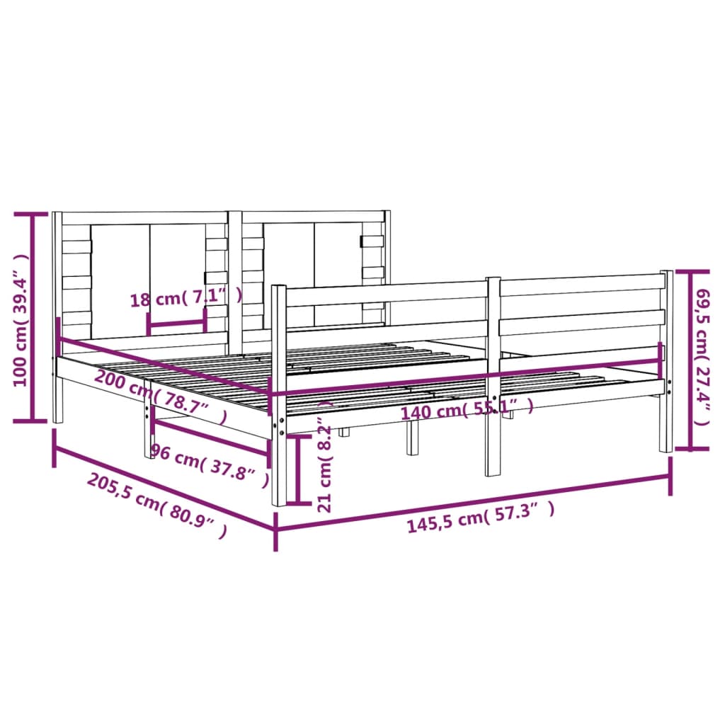 Bedframe massief grenenhout 140x200 cm