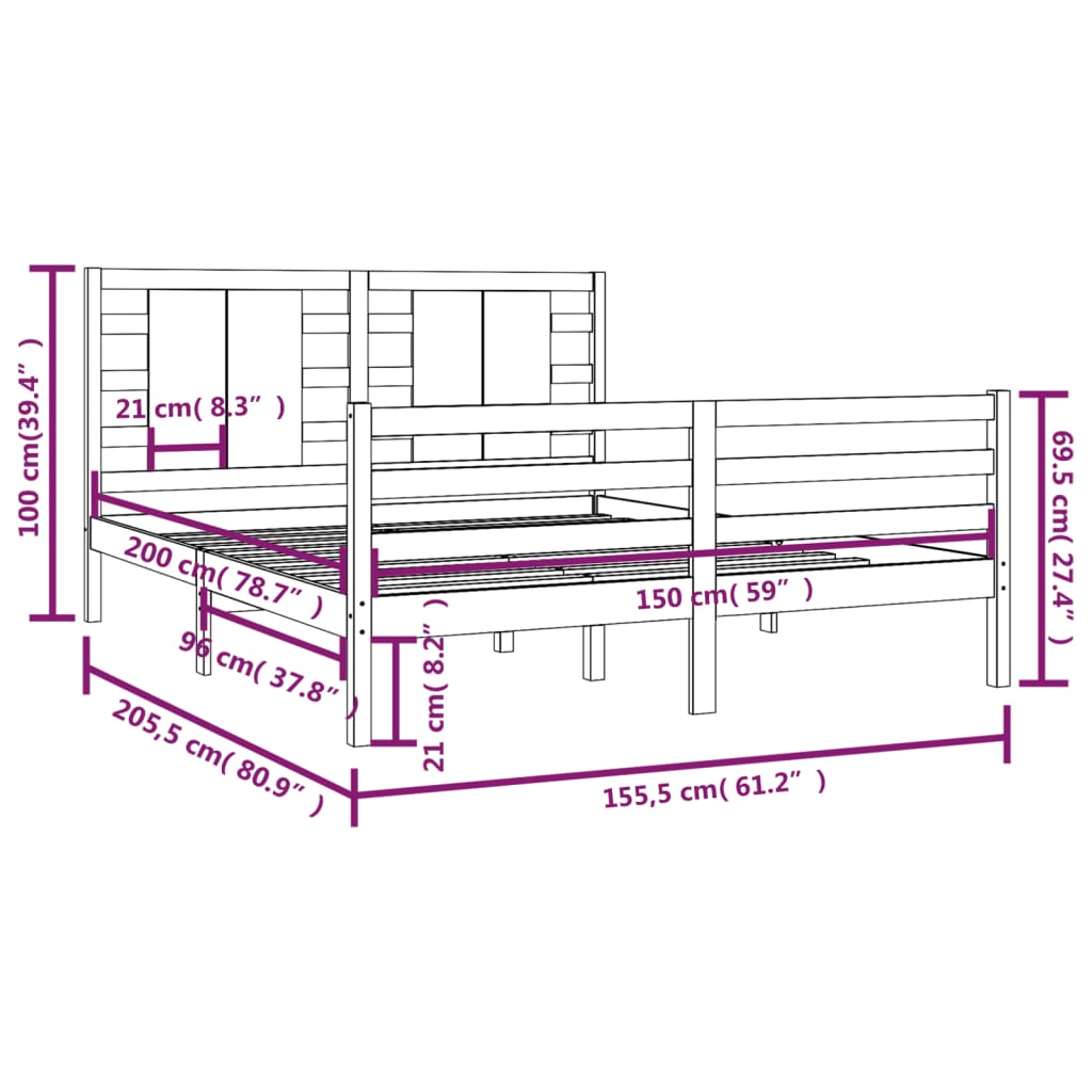 Bedframe massief grenenhout 140x200 cm