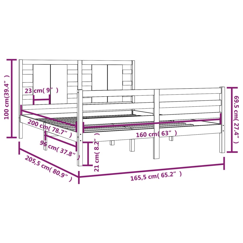 Bedframe massief grenenhout 140x200 cm