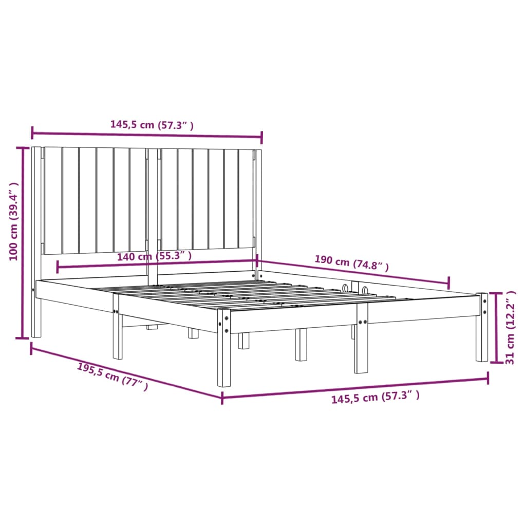 Bedframe massief grenenhout 100x200 cm