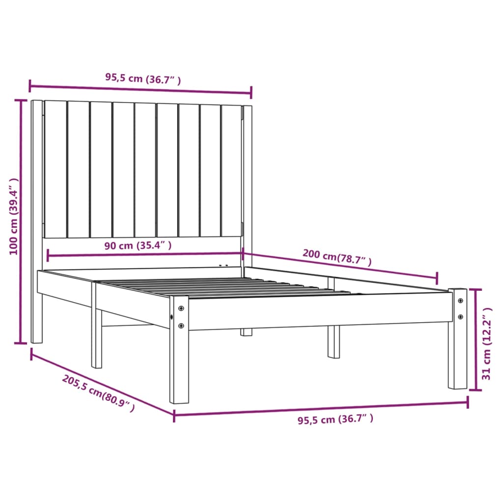 Bedframe massief grenenhout 100x200 cm