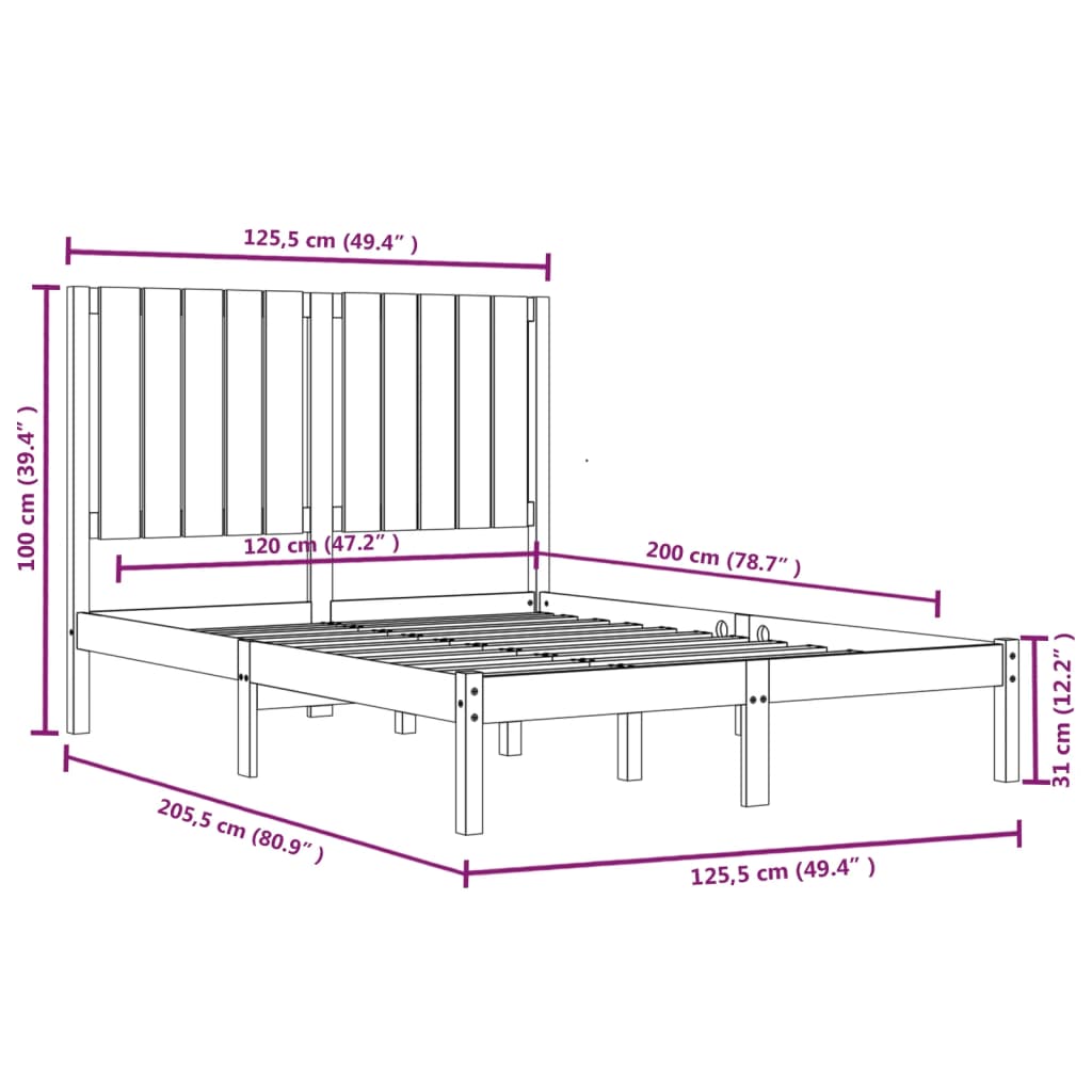 Bedframe massief grenenhout 100x200 cm