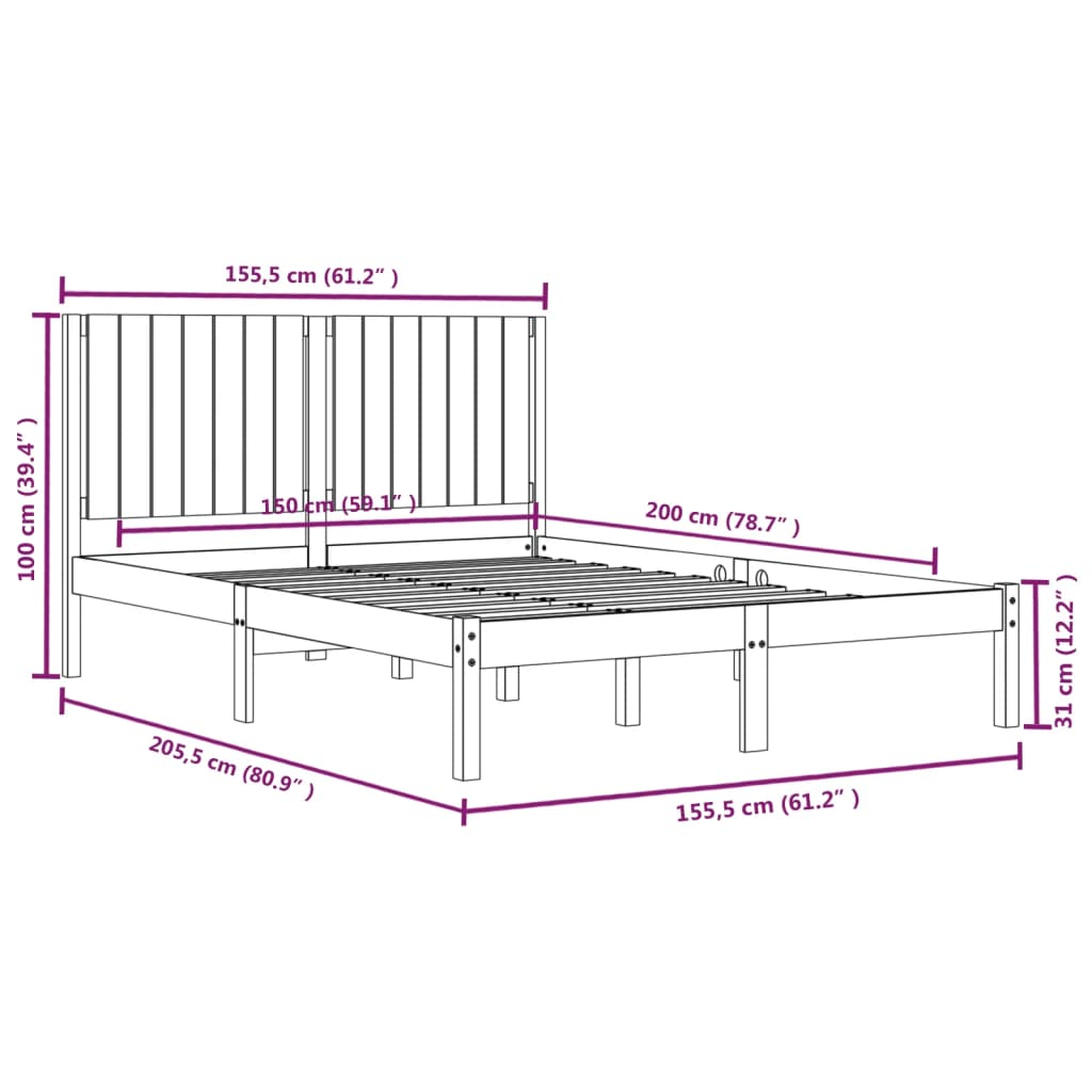 Bedframe massief grenenhout 100x200 cm