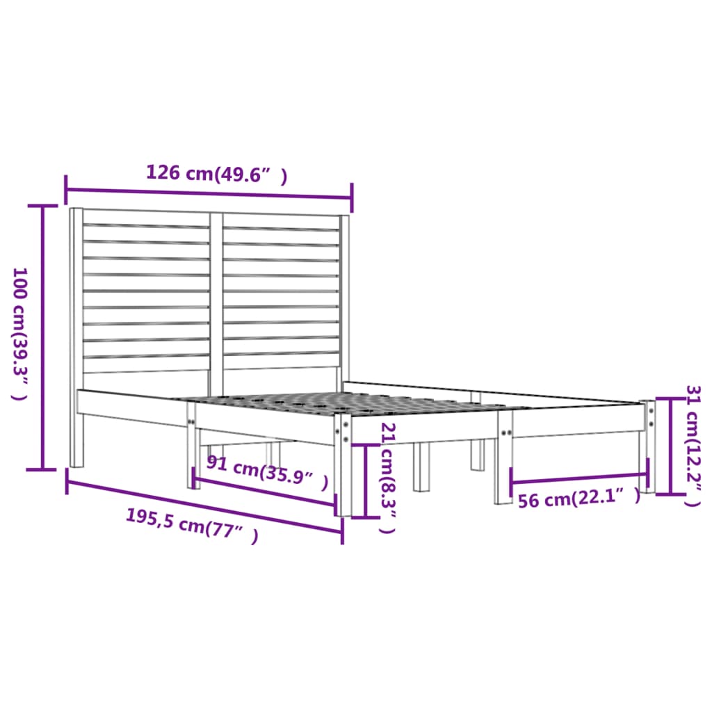 Bedframe massief hout 90x190 cm