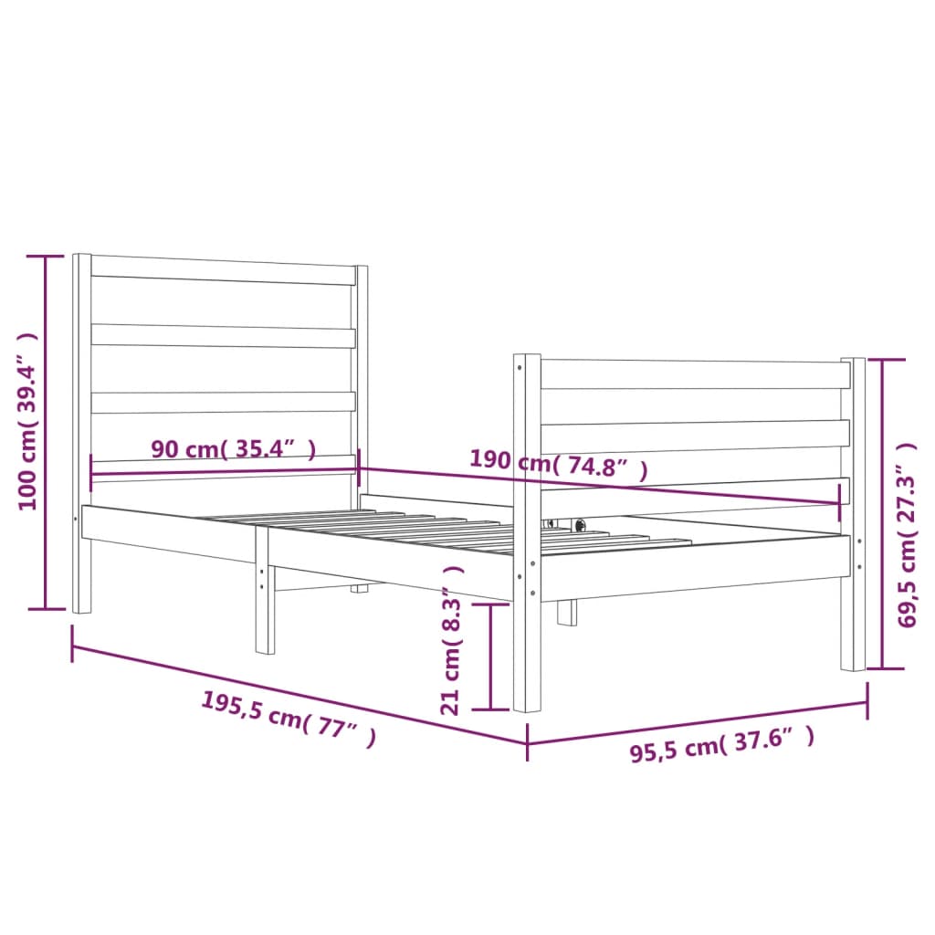 Bedframe massief grenenhout 90x200 cm