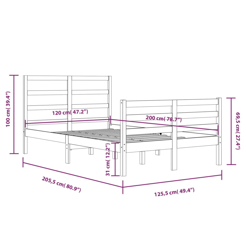 Bedframe massief grenenhout 90x200 cm