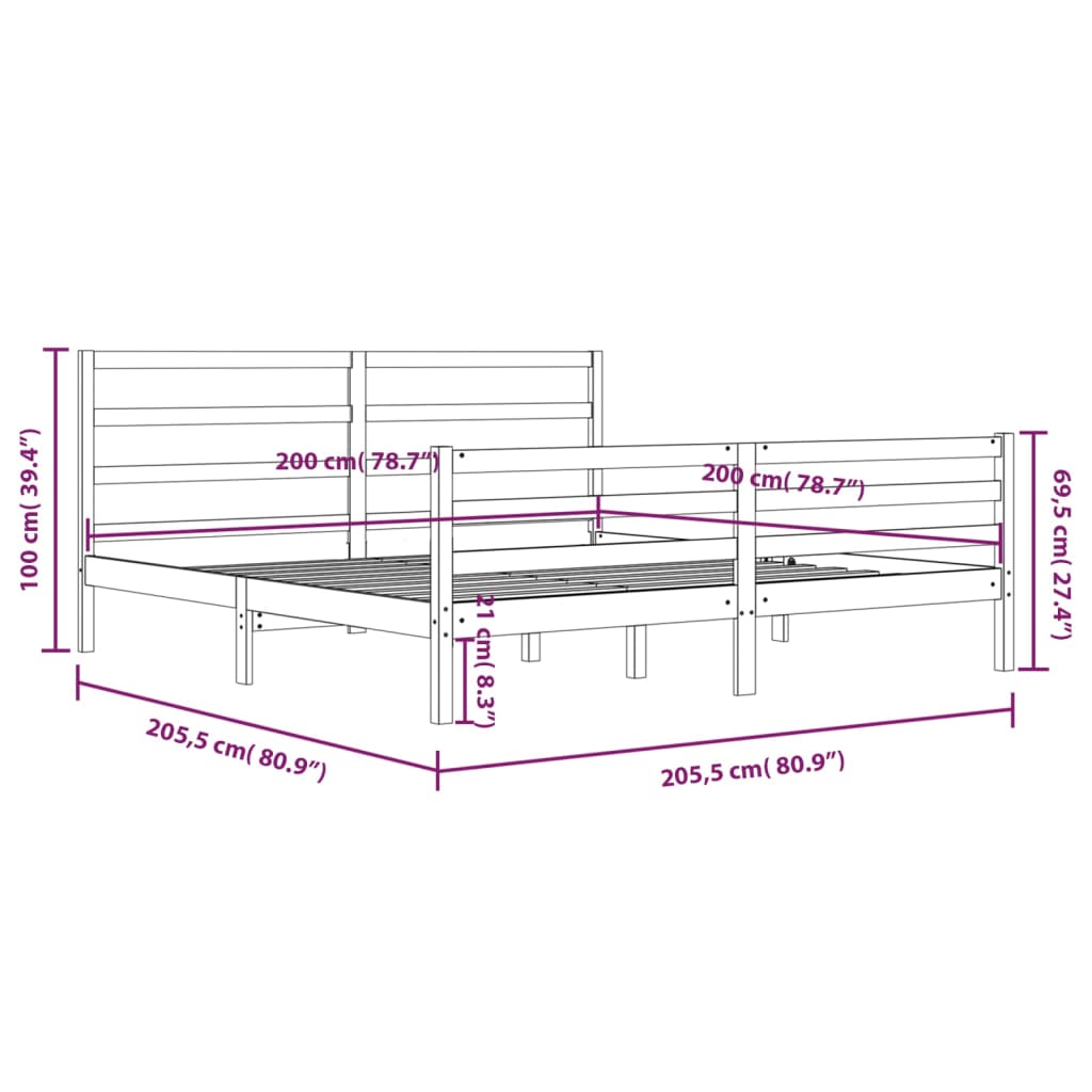 Bedframe massief grenenhout 90x200 cm