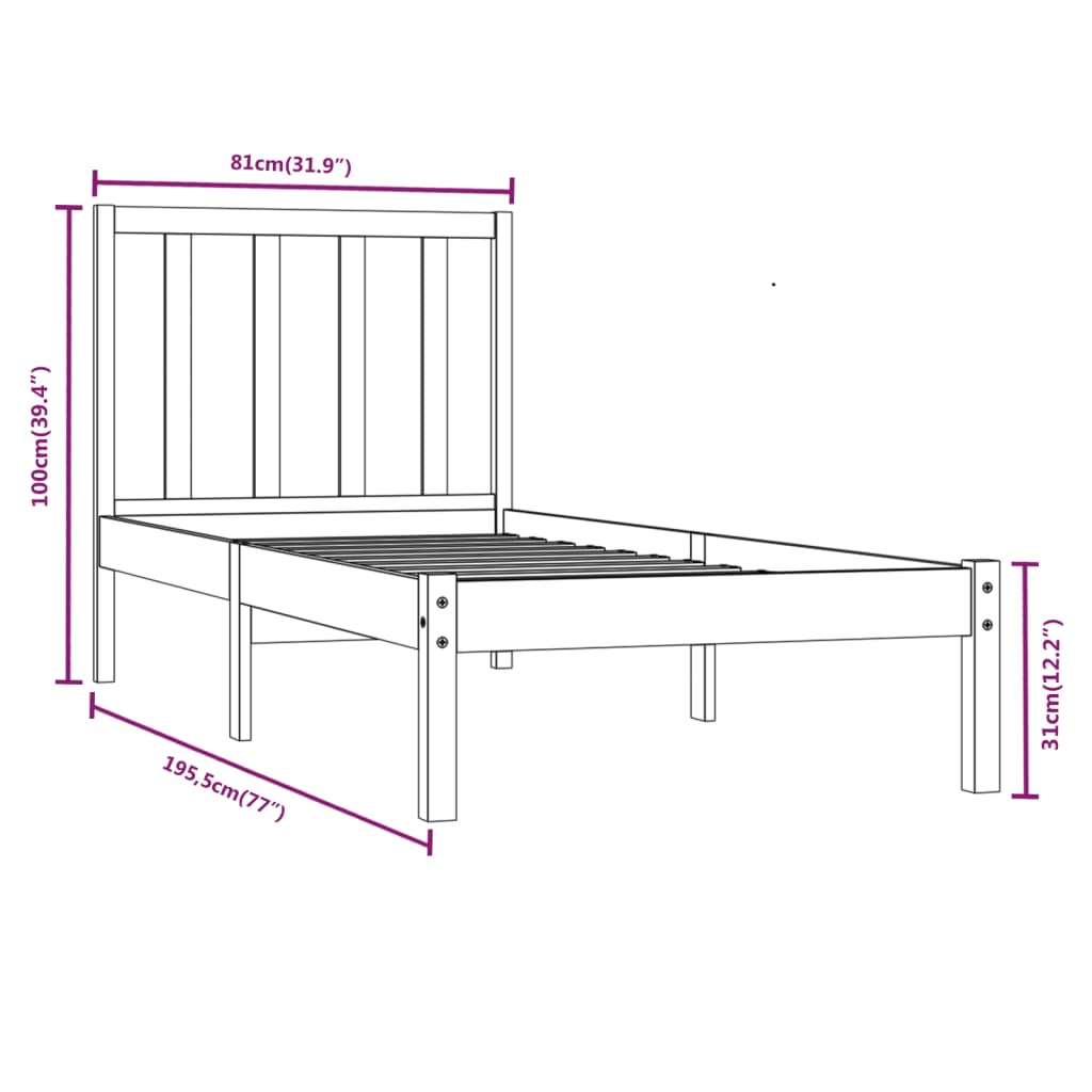 Bedframe massief grenenhout 135x190 cm