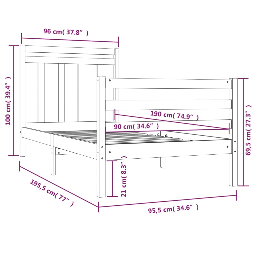 Bedframe massief hout 160x200 cm