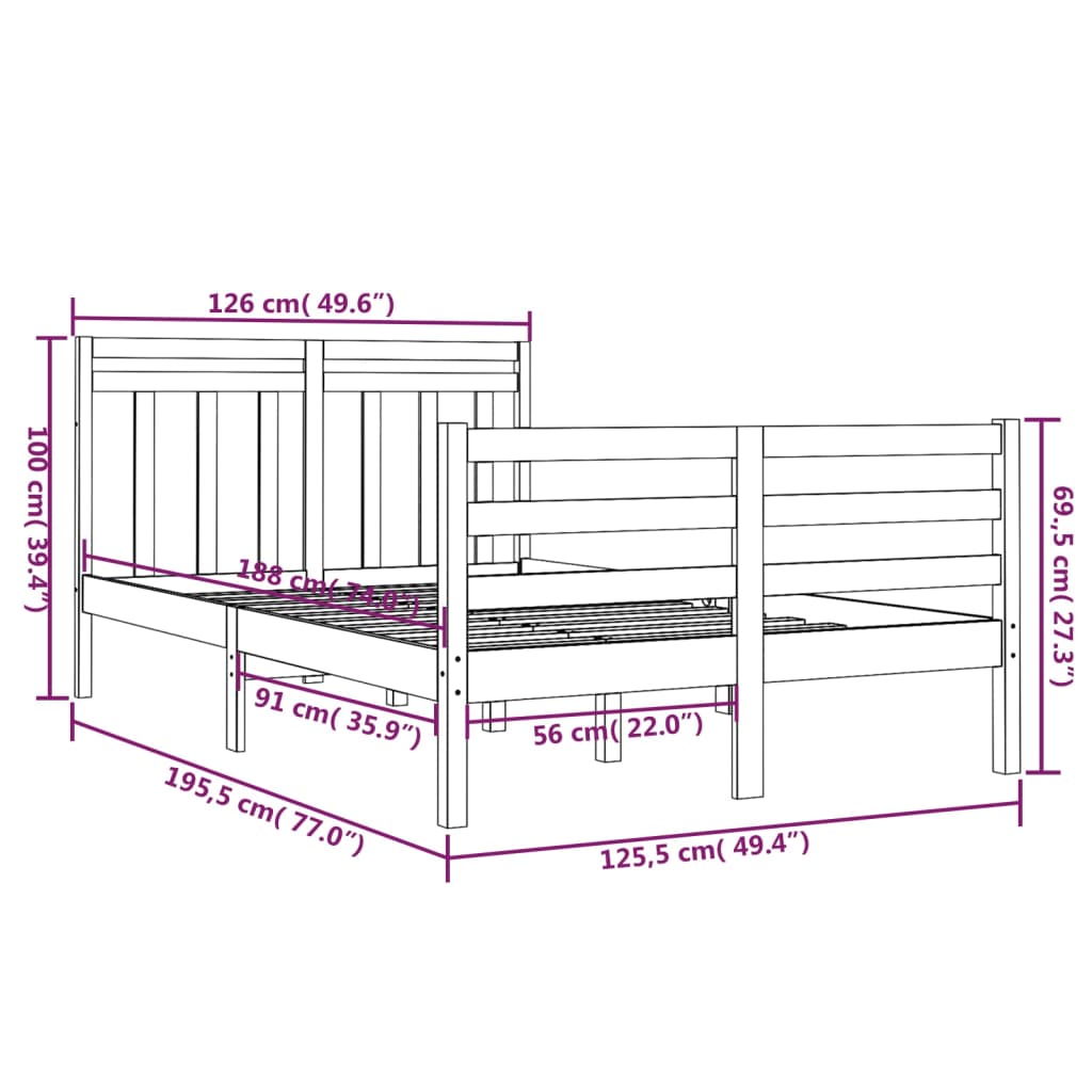 Bedframe massief hout 160x200 cm