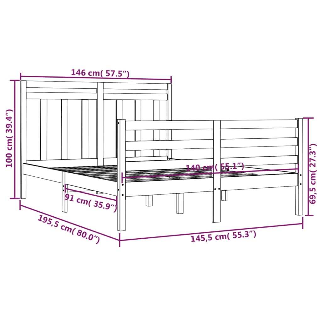 Bedframe massief hout 160x200 cm