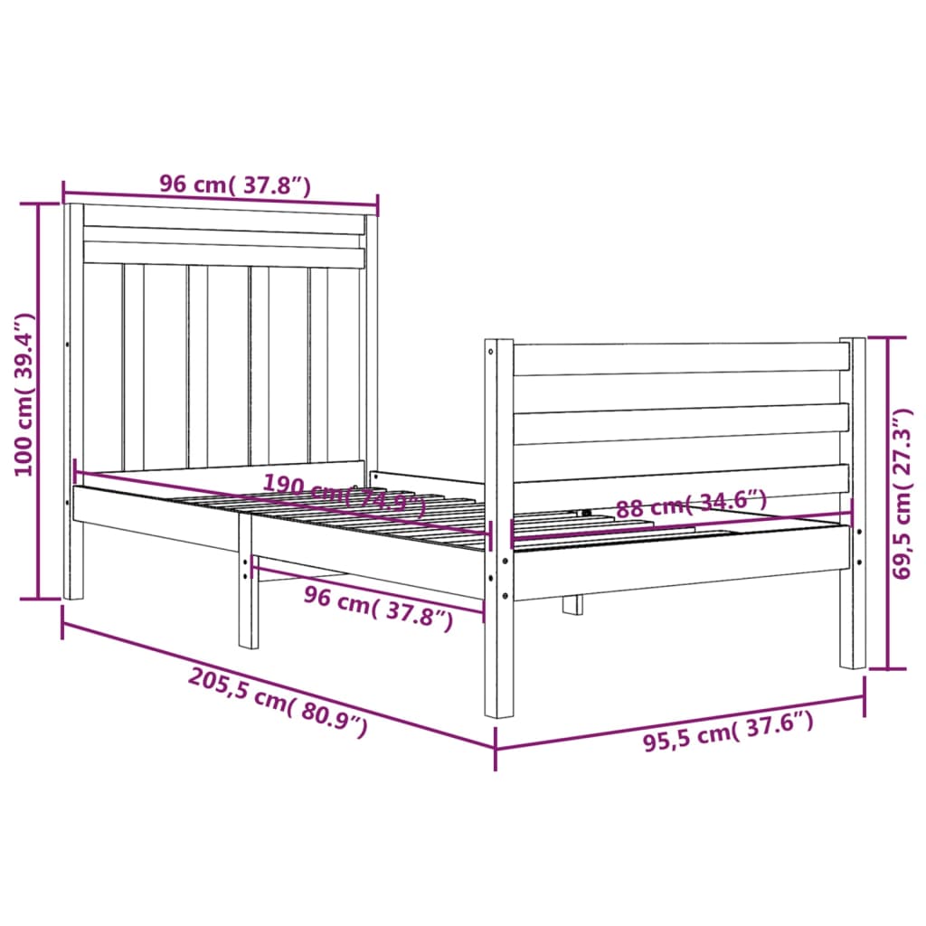 Bedframe massief hout 160x200 cm