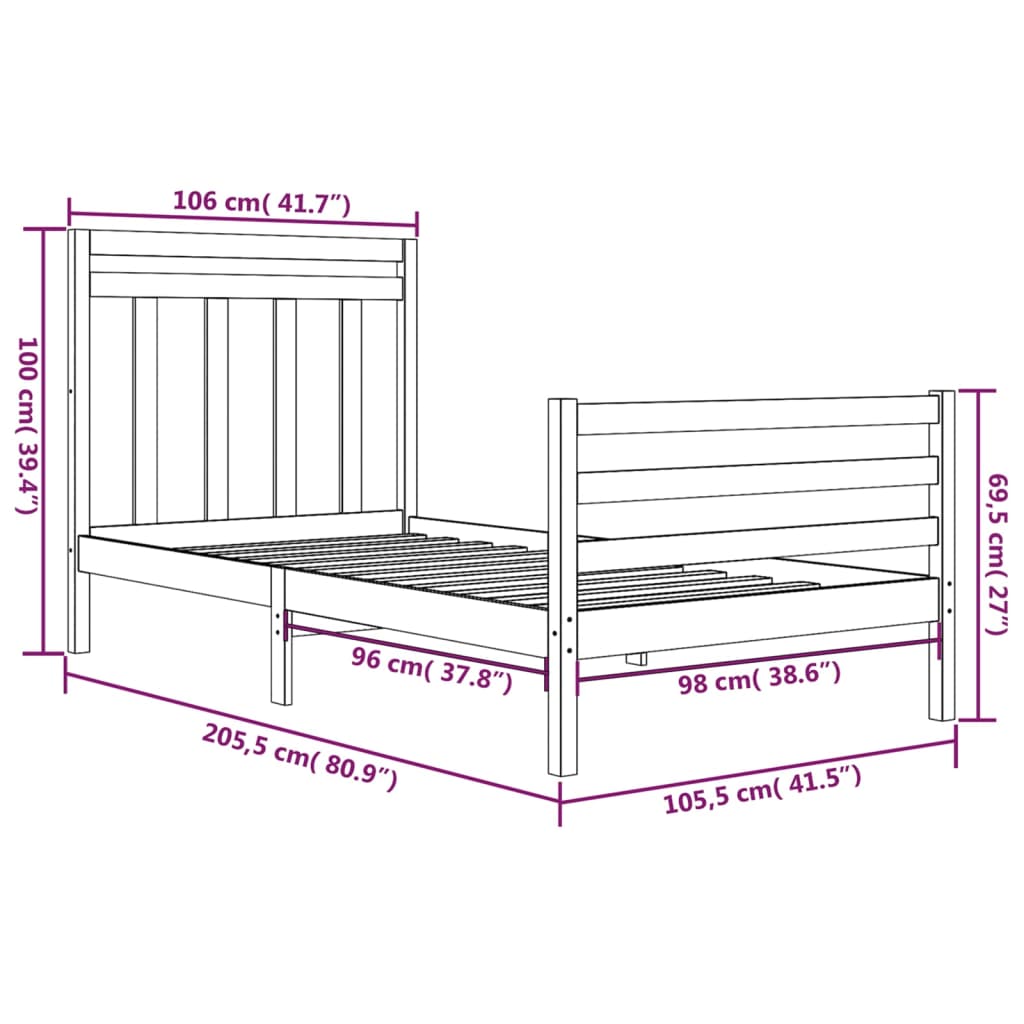 Bedframe massief hout 160x200 cm