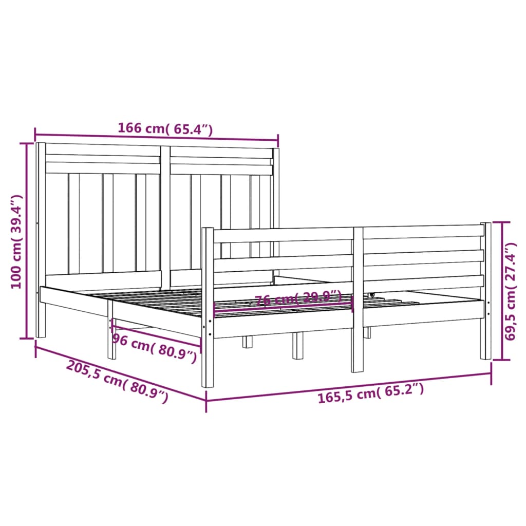 Bedframe massief hout 160x200 cm