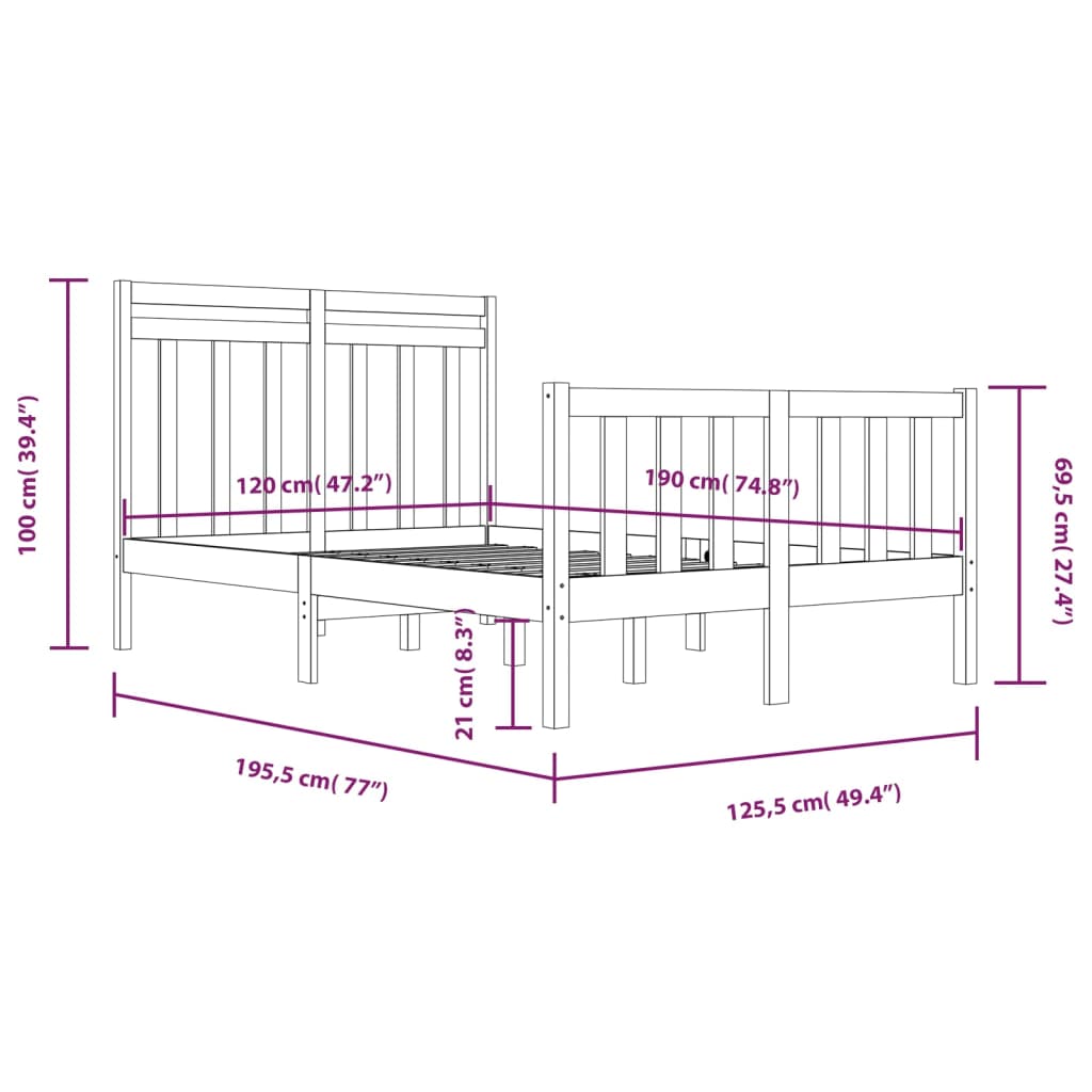 Bedframe massief hout 120x190 cm