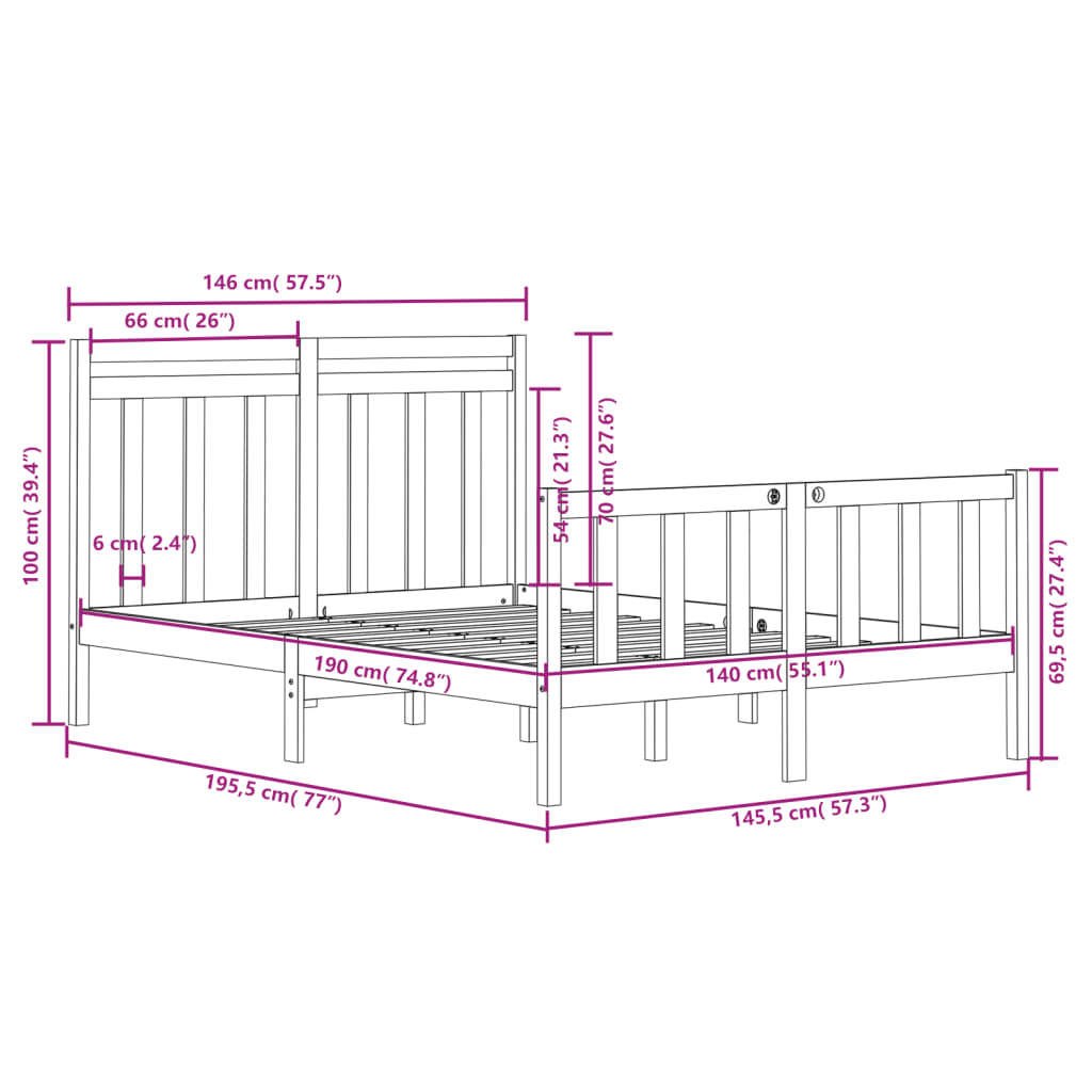 Bedframe massief hout 120x190 cm