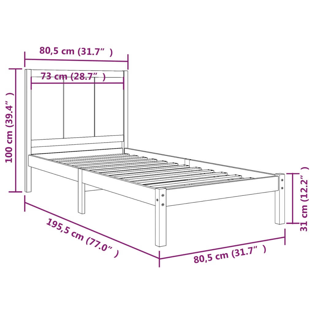 Bedframe massief grenenhout 200x200 cm